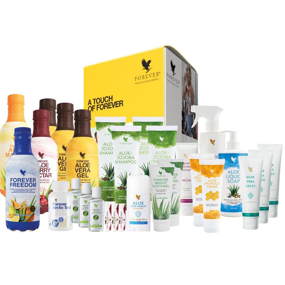 Forever Produktsortimient mit vielen verschiedenen Aloe Vera Produkten